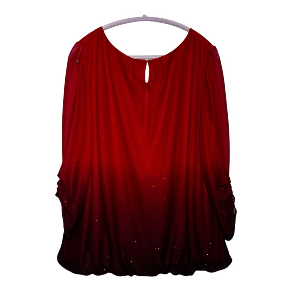 EUC ROZ & ALI Red and Black Ombré Glittery Evening Holiday Blouse‎ - 2X - Picture 2 of 4